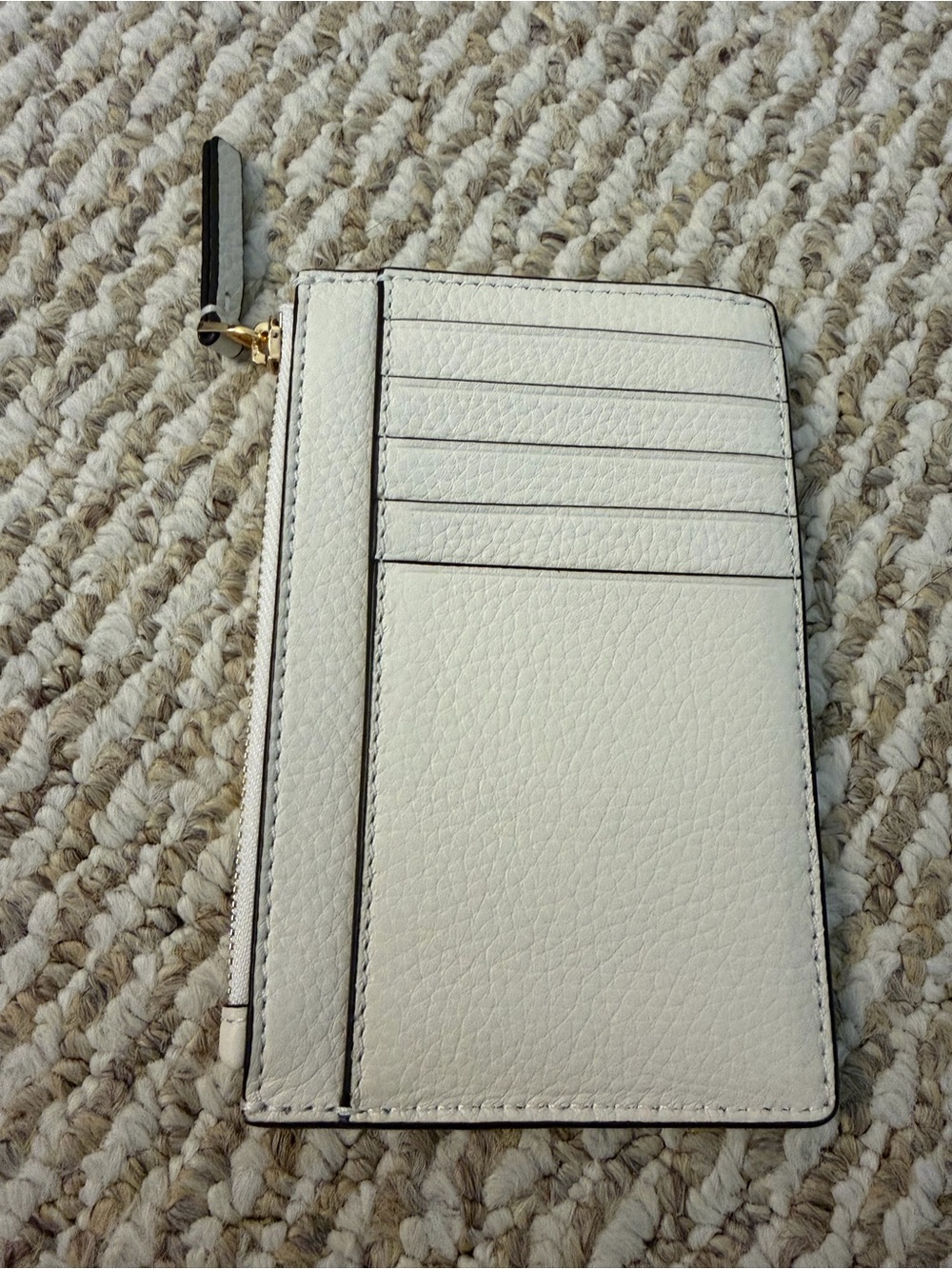Tory Burch Ivory/white Pebbled Leather Zip Card Wallet with Gold Logo - Picture 2 of 3